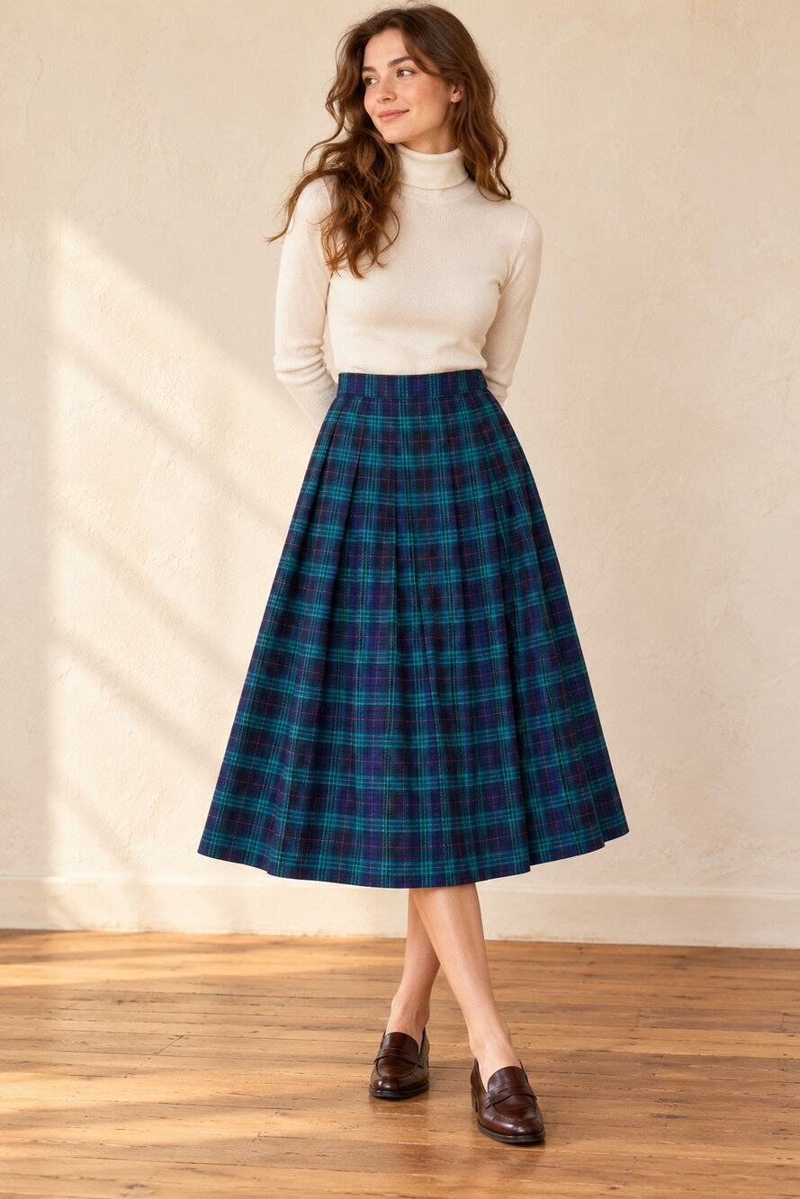 Vintage Talbots 100% Wool Plaid Pleated Fit & Flare Skirt Size 6 Made in USA